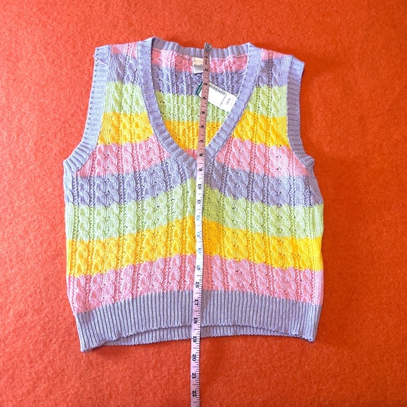 Boho pastel colourful cable knit cotton V-neck vest made in Italy NWT - Picture 5 of 7